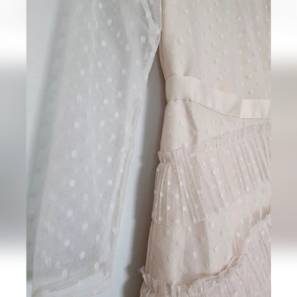 BCBG GIRLS LIGHT BEIGE RUFFLES FRILLS SHEER SLEEVES FIT & FLARE DRESS 8 - Picture 2 of 10